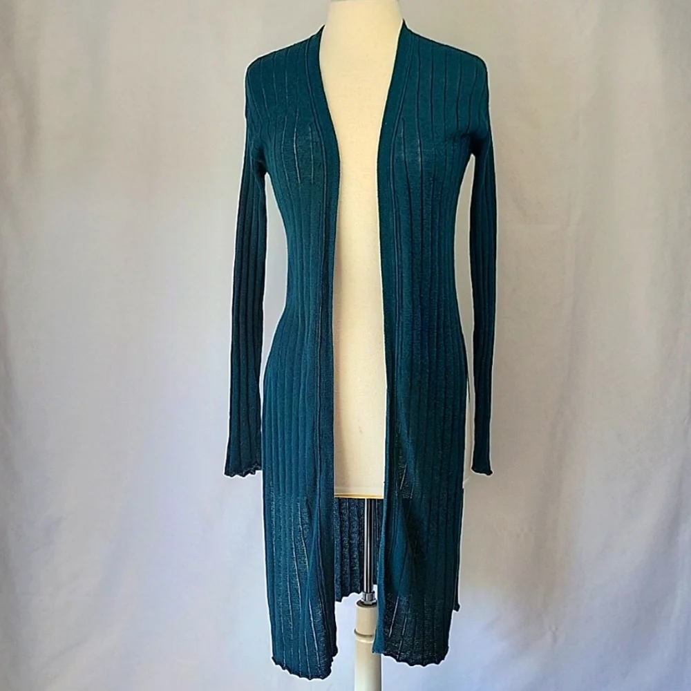 Free People Ribby Rib Open Cardigan Dark Teal Size Small